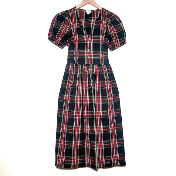 J. Crew Stewert Tartan Puff Sleeved Midi Dress - Picture 3 of 10